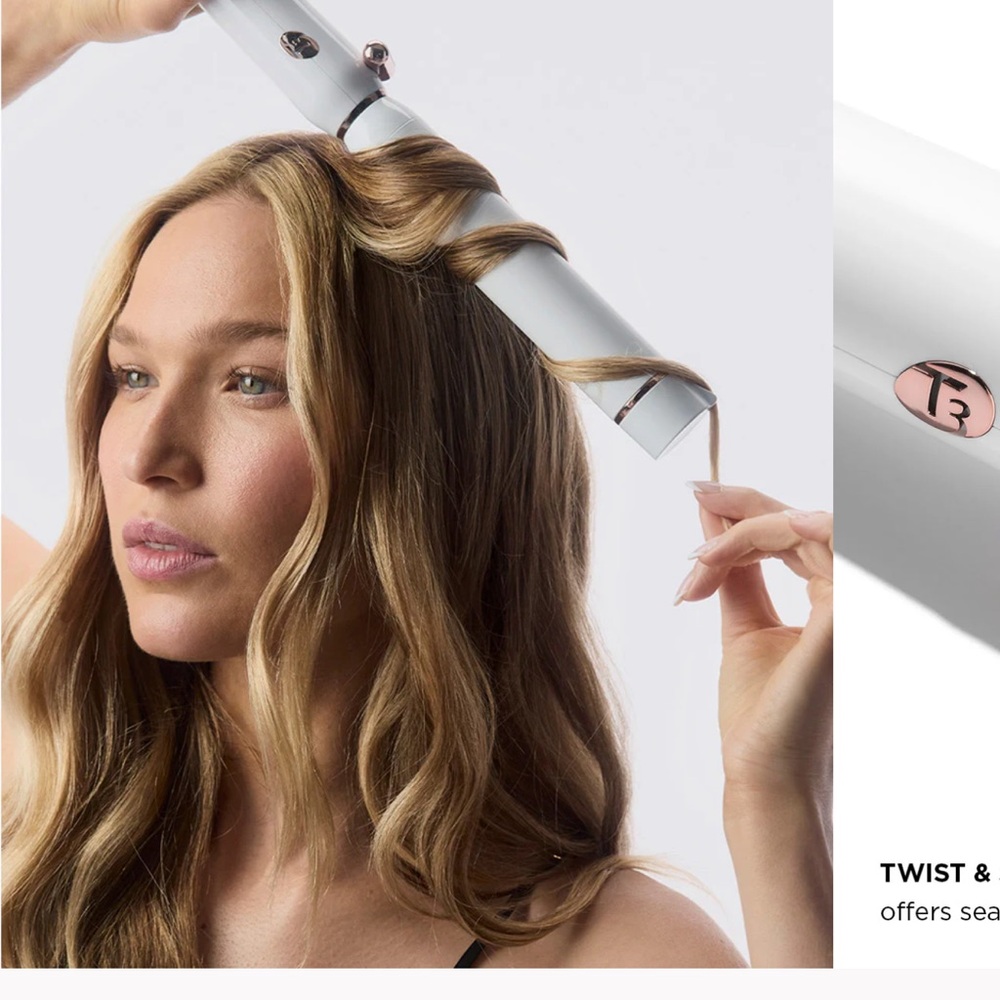 T3 White and Rose Gold Curling Wand